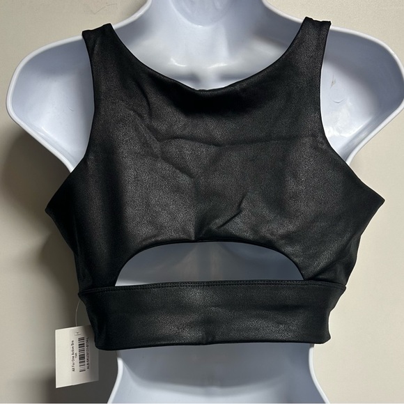 Ava Lane Boutique Black Faux Leather All for One Active Keyhole Sports Bra NWT - Picture 2 of 10